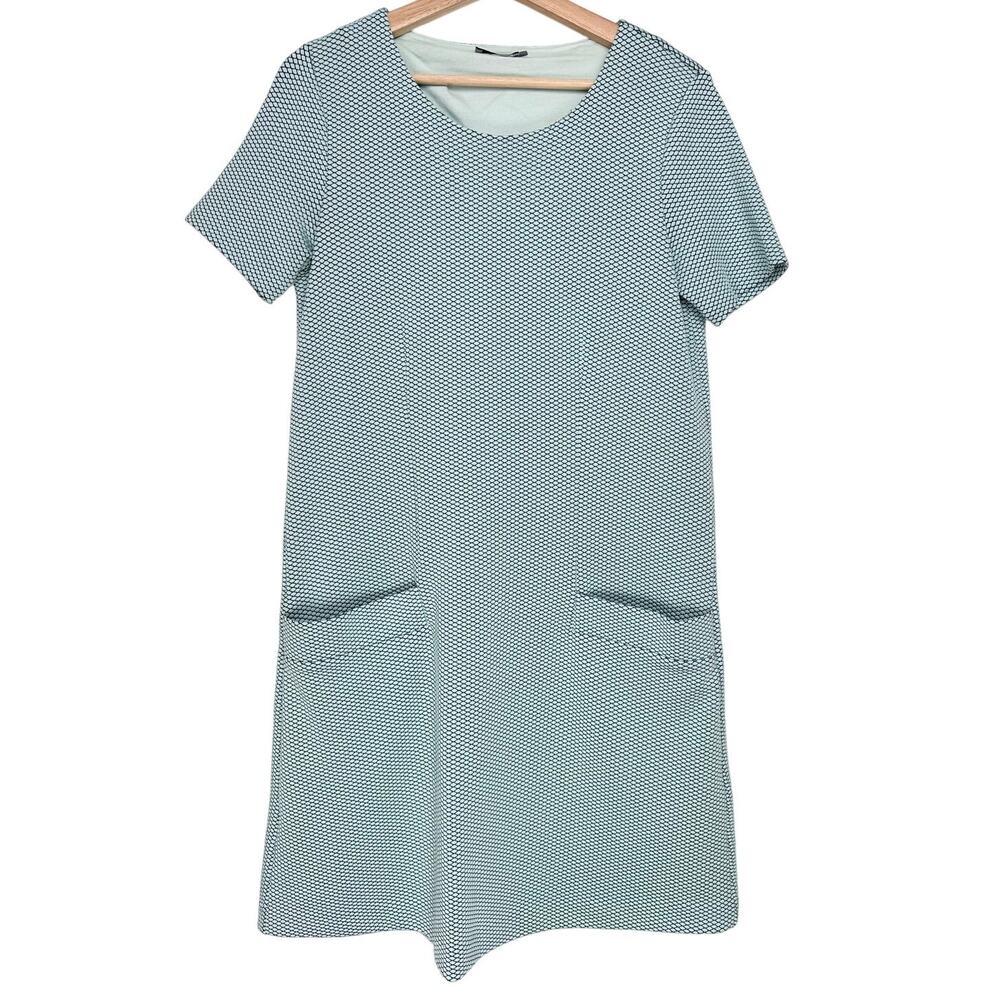 COS Textured Short‎ Sleeve Swing Shift Dress | Blue Green | SZ S